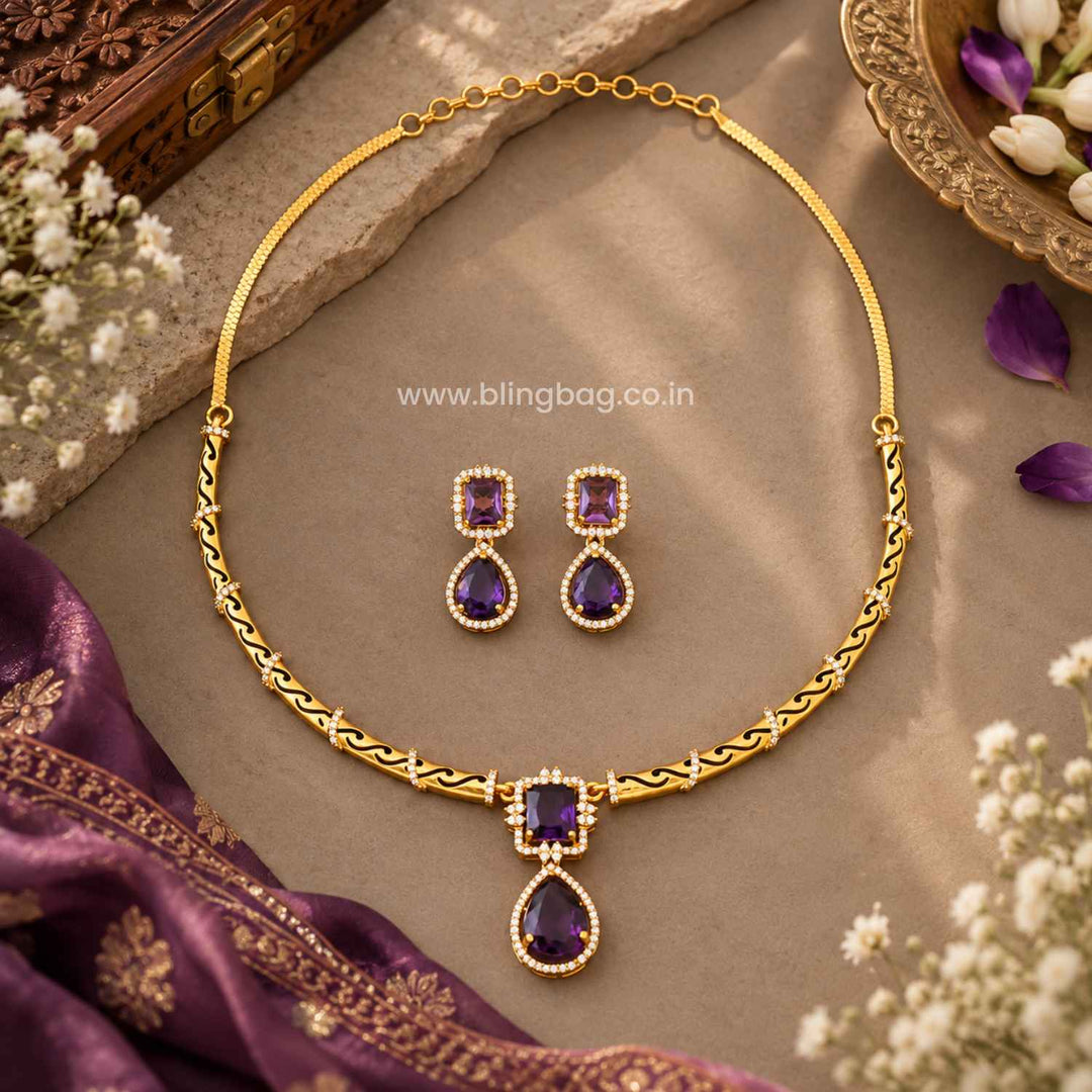 Purple Pranika Antique Jewellery Set- New Arrival