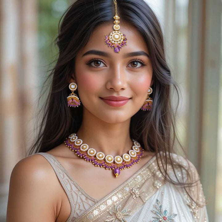 Purple Rashmie Kundan Jewellery Set