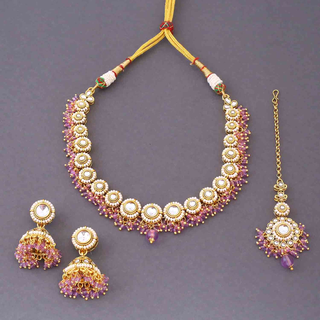Purple Rashmie Kundan Jewellery Set