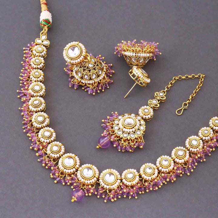 Purple Rashmie Kundan Jewellery Set