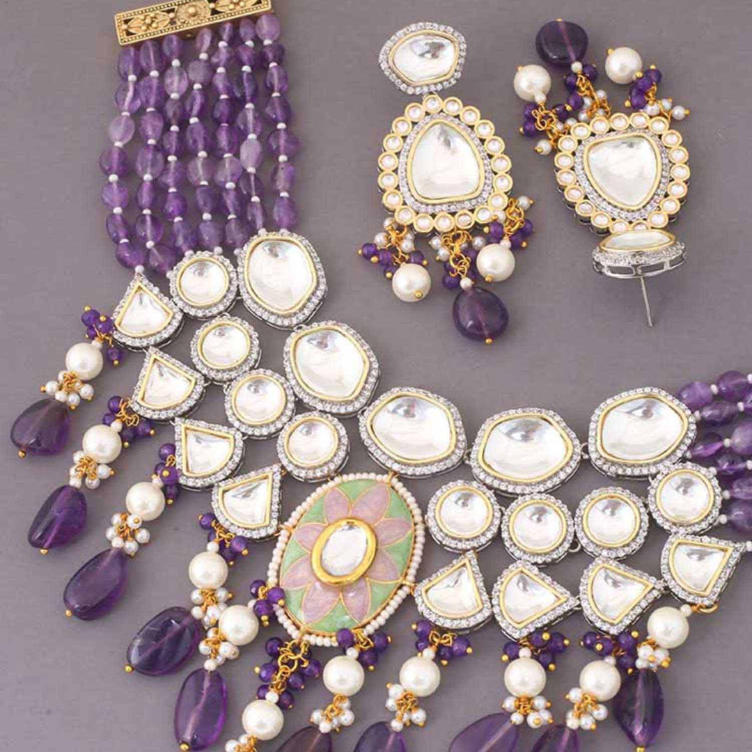 Purple Reema Kundan Jewellery Set
