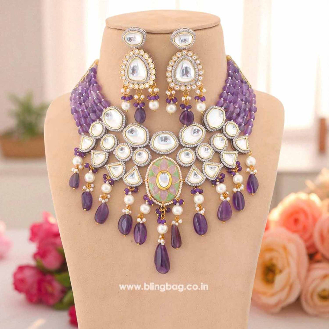 Purple Reema Kundan Jewellery Set – Bling Bag - Main Image