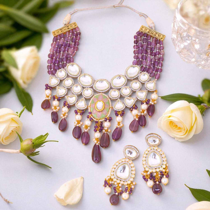 Purple Reema Kundan Jewellery Set