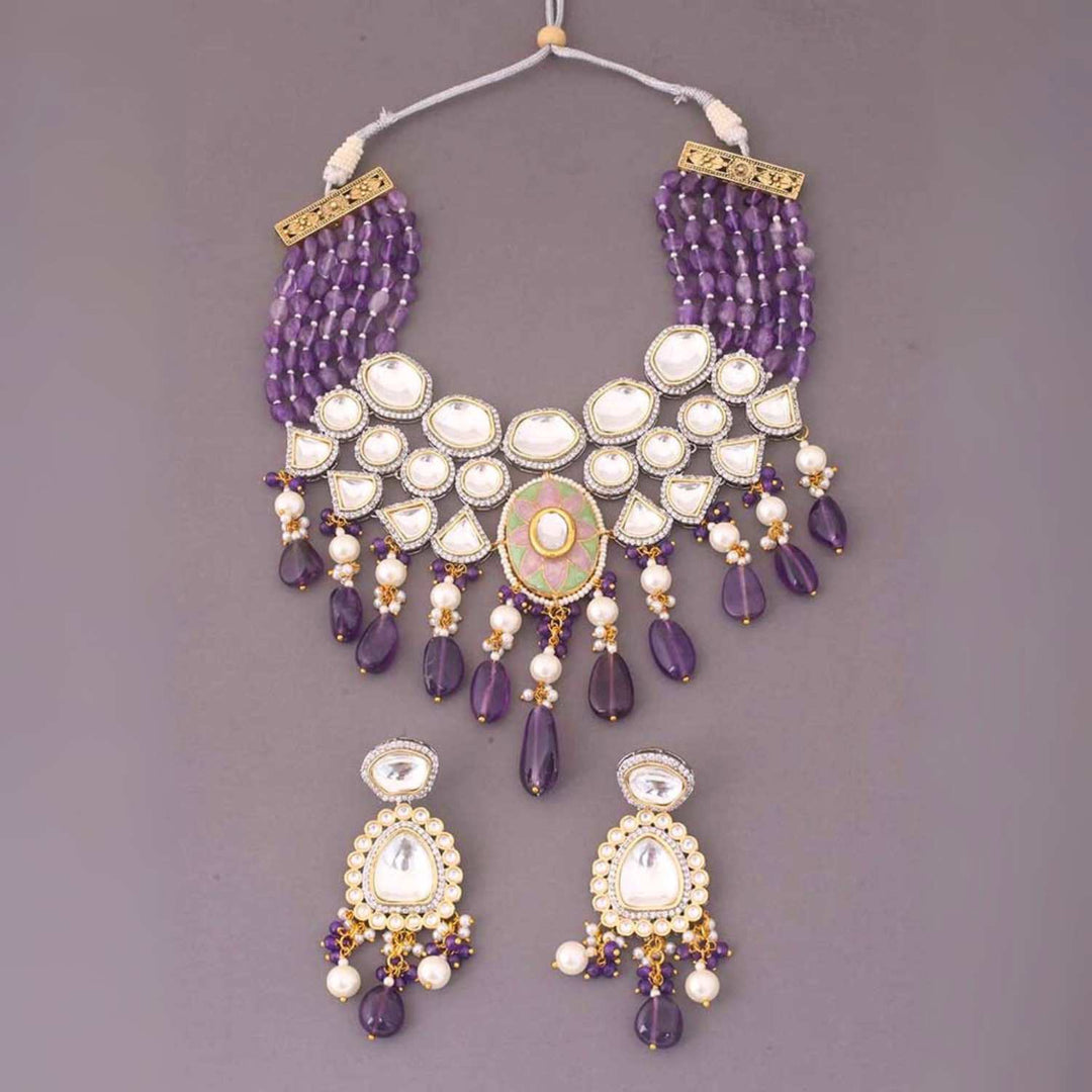 Purple Reema Kundan Jewellery Set