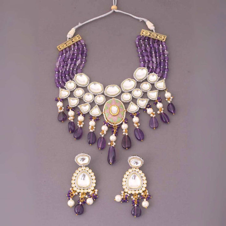 Purple Reema Kundan Jewellery Set