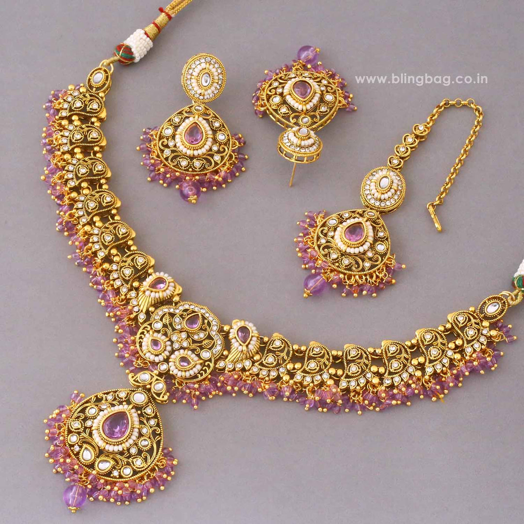 Purple Roshniika Kundan Jewellery Set