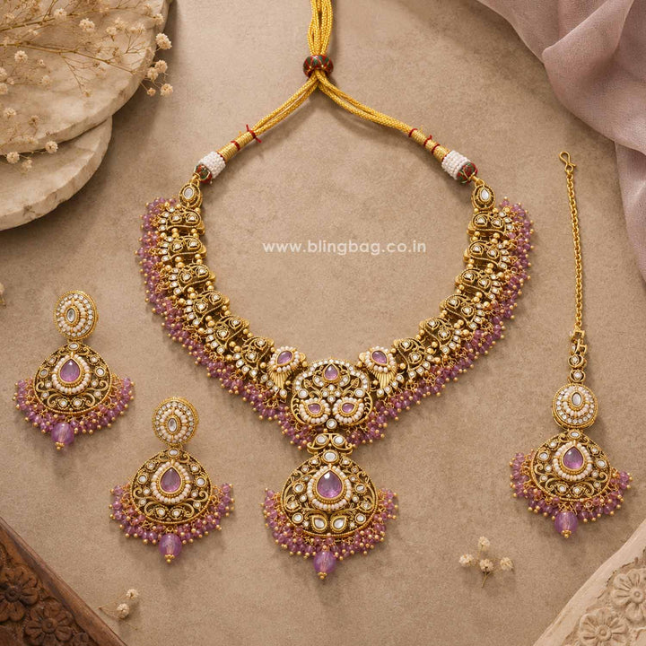 Purple Roshniika Kundan Jewellery Set