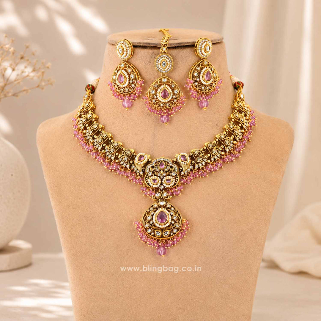 Purple Roshniika Kundan Jewellery Set