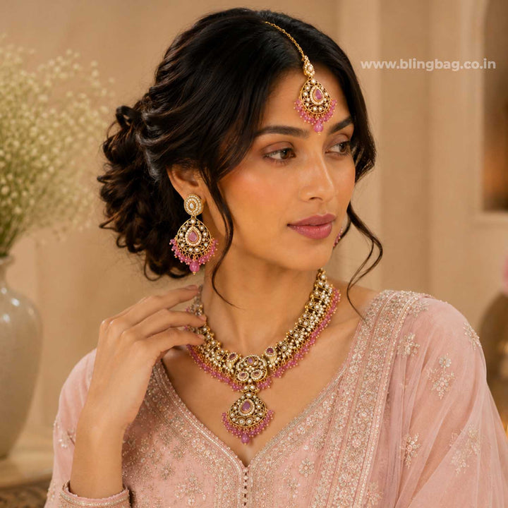 Purple Roshniika Kundan Jewellery Set