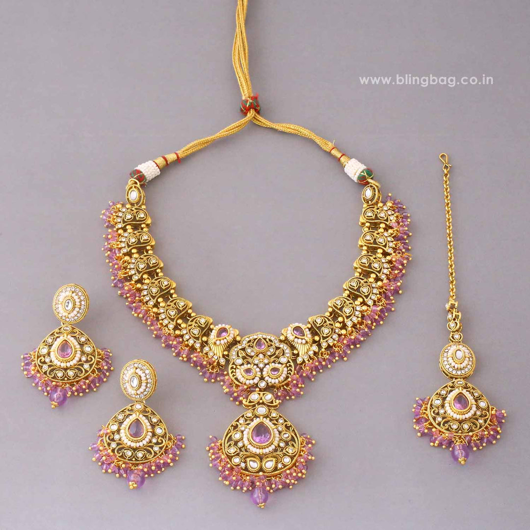 Purple Roshniika Kundan Jewellery Set