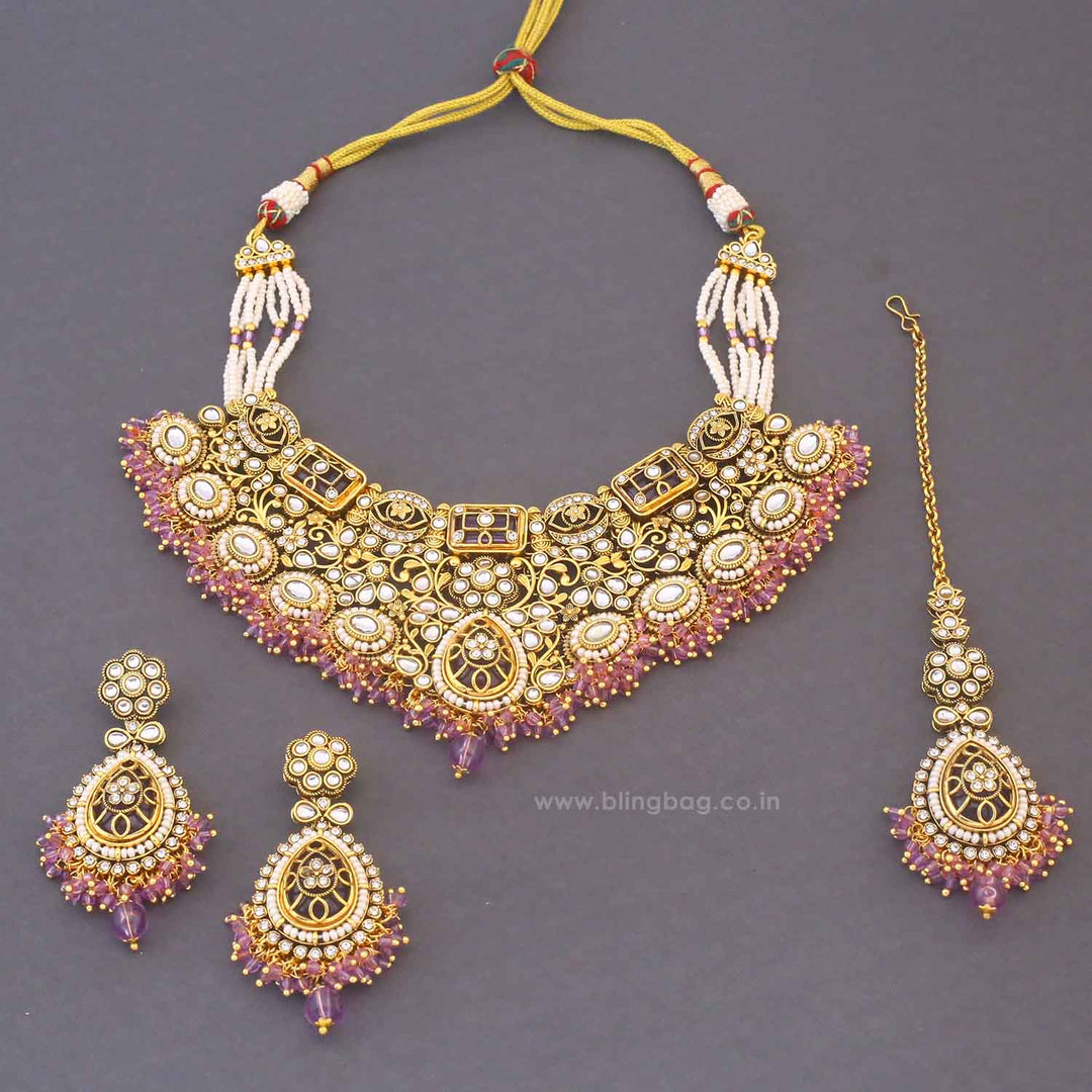 Purple Roshnika Kundan Jewellery Set