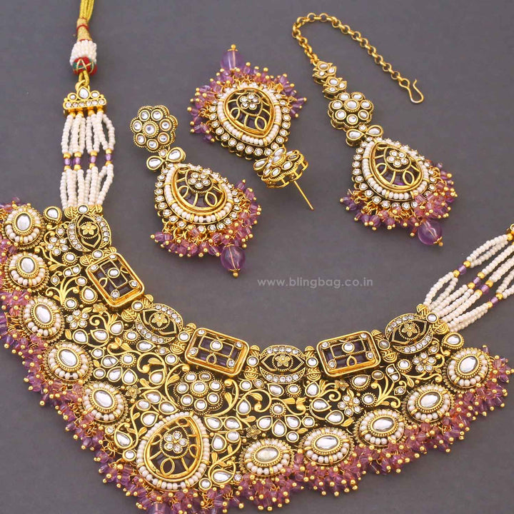 Purple Roshnika Kundan Jewellery Set
