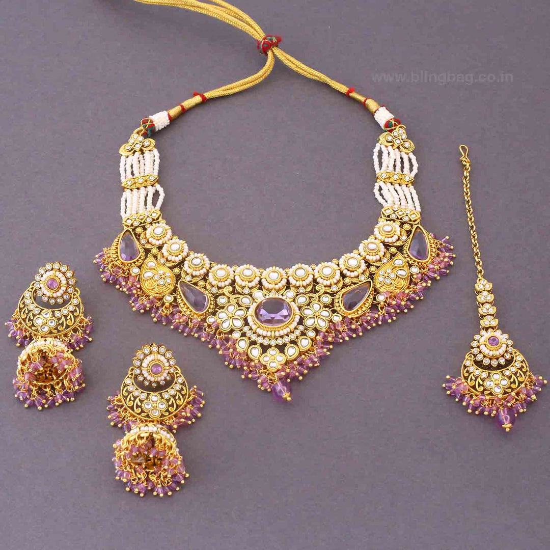 Purple Selvi Kundan Jewellery Set