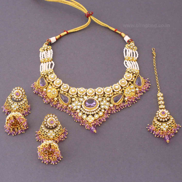 Purple Selvi Kundan Jewellery Set