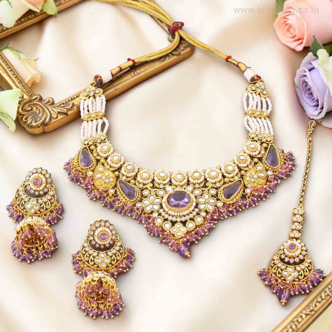 Purple Selvi Kundan Jewellery Set
