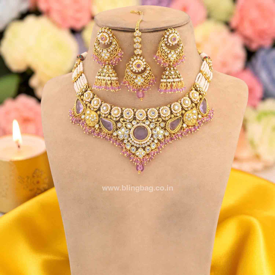 Purple Selvi Kundan Jewellery Set