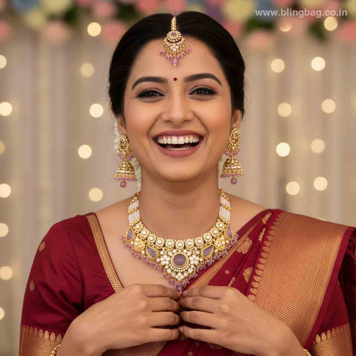 Purple Selvi Kundan Jewellery Set