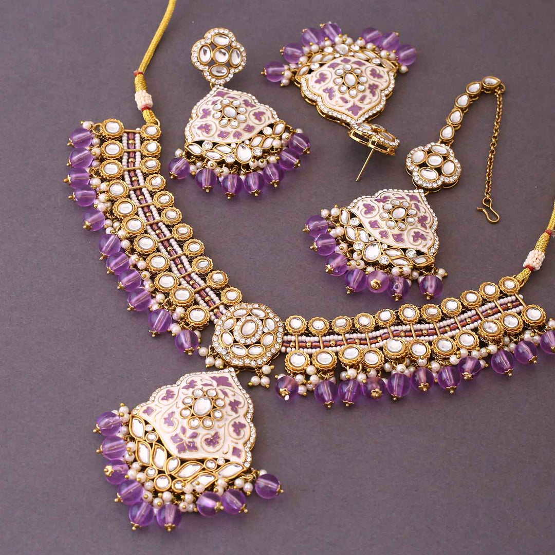 Purple Shailani Kundan Jewellery Set