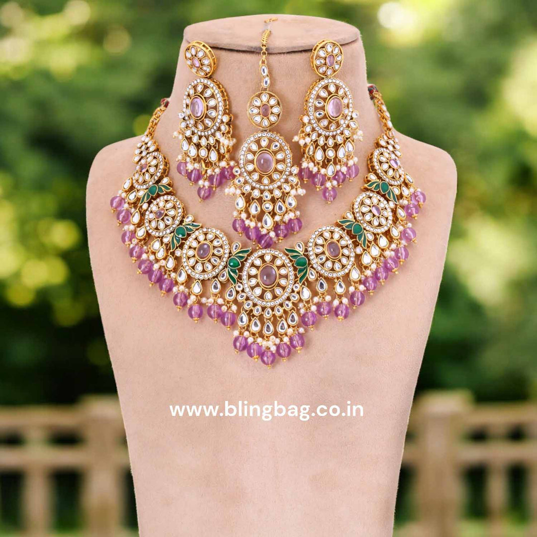 Purple Shazia Kundan Jewellery Set
