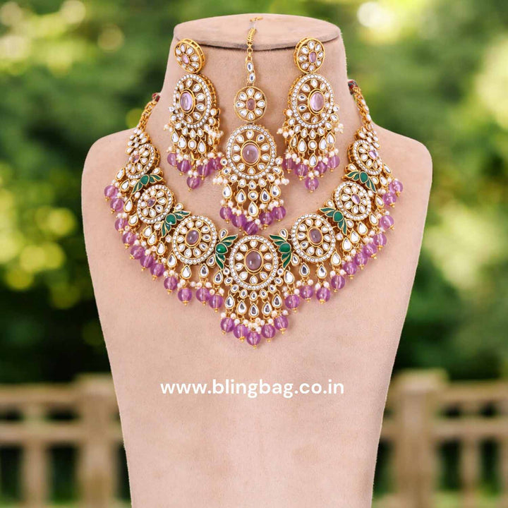 Purple Shazia Kundan Jewellery Set