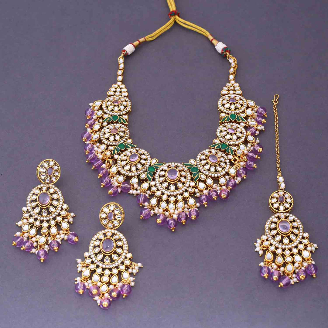 Purple Shazia Kundan Jewellery Set