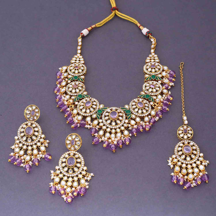 Purple Shazia Kundan Jewellery Set