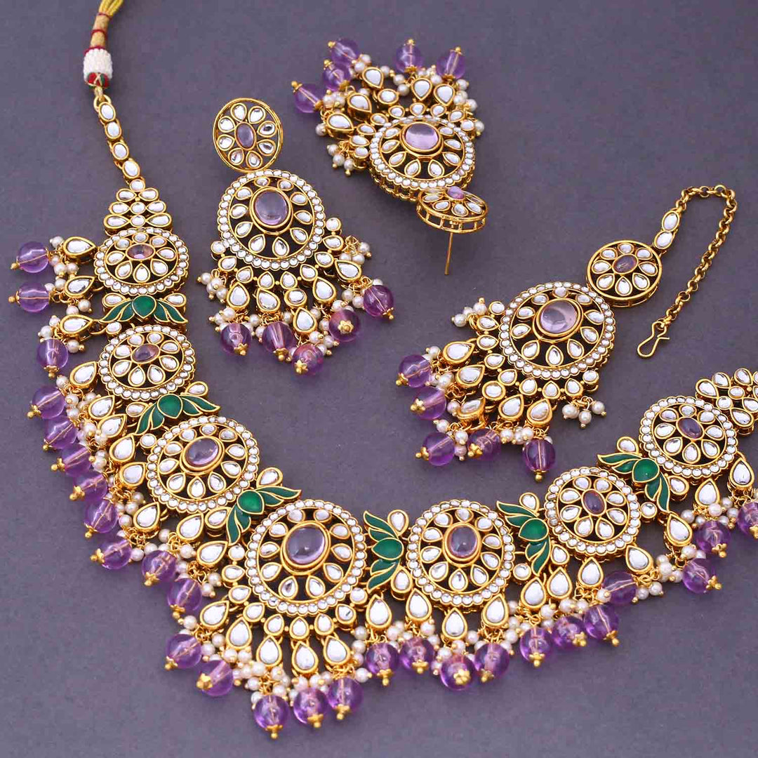 Purple Shazia Kundan Jewellery Set
