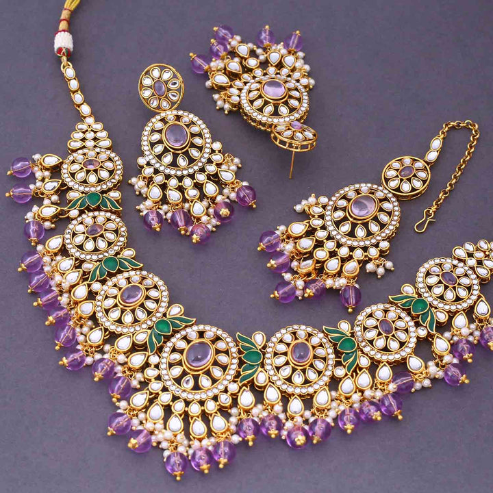 Purple Shazia Kundan Jewellery Set