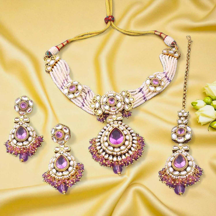 Purple Sumedha Kundan Jewellery Set