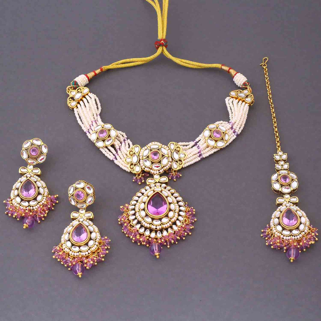 Purple Sumedha Kundan Jewellery Set