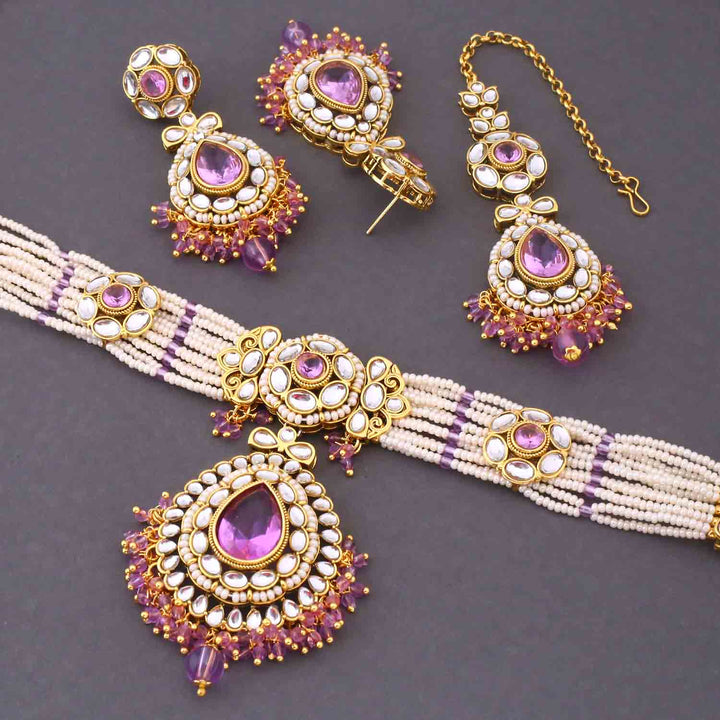 Purple Sumedha Kundan Jewellery Set