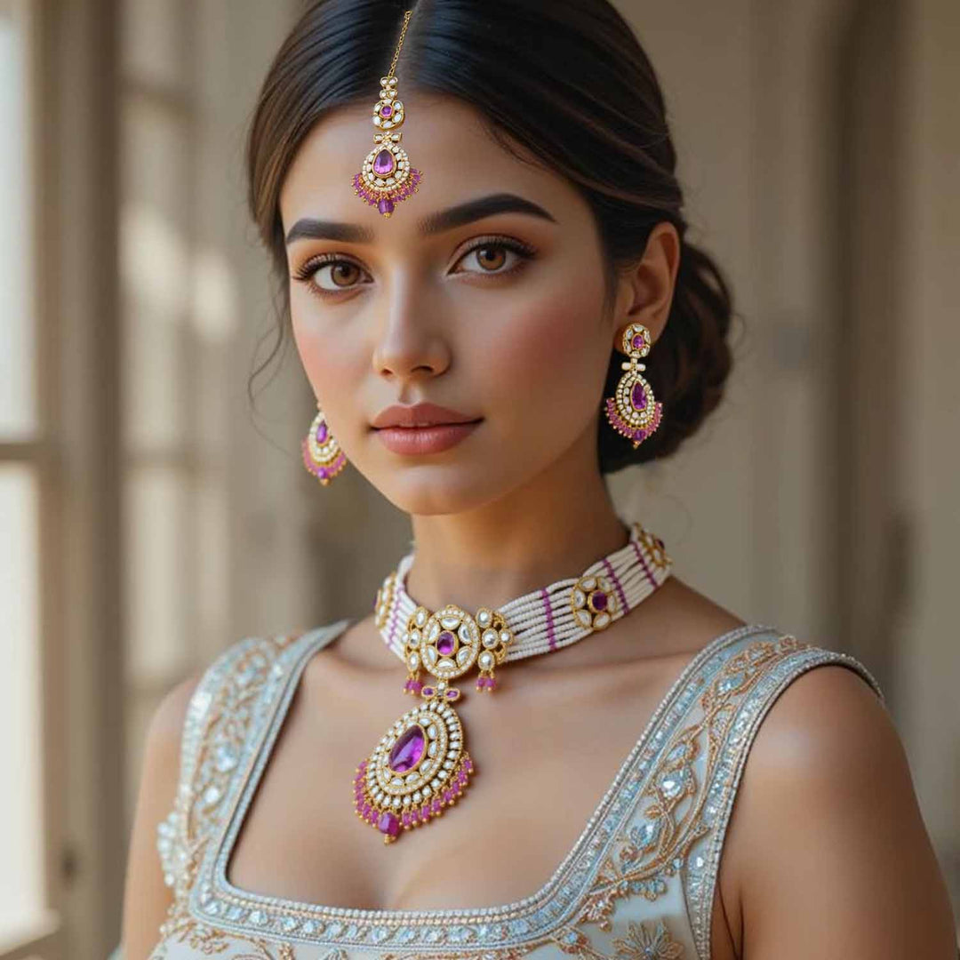 Purple Sumedha Kundan Jewellery Set