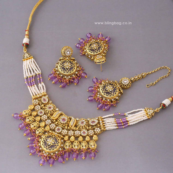 Purple Umasha Kundan Jewellery Set