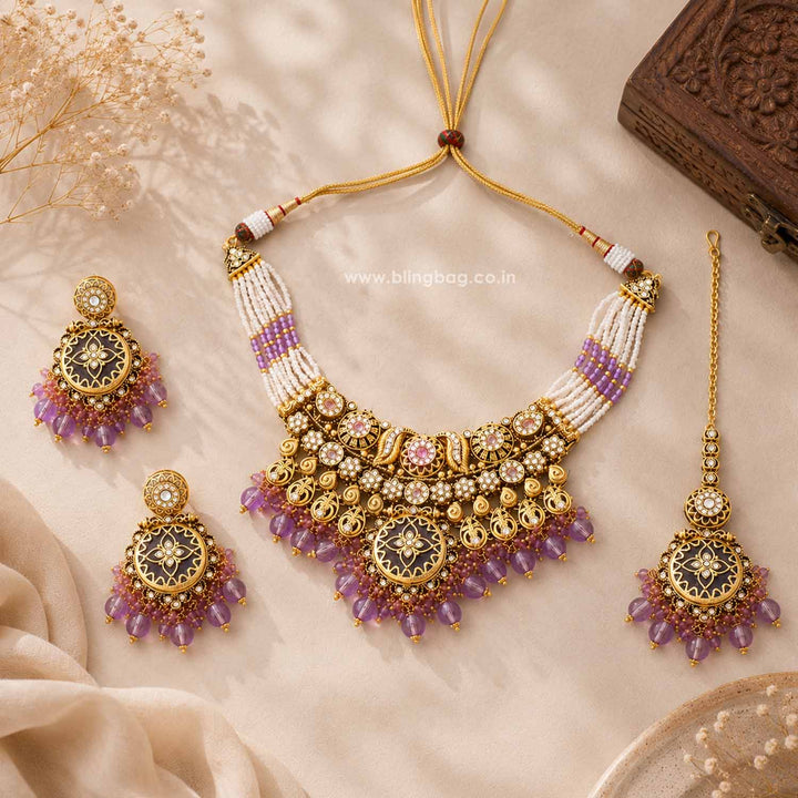 Purple Umasha Kundan Jewellery Set