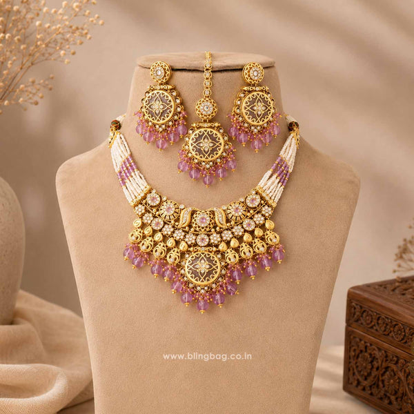 Purple Umasha Kundan Jewellery Set