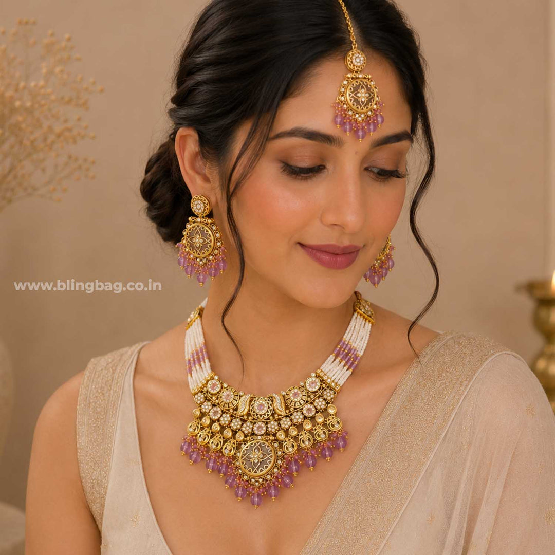 Purple Umasha Kundan Jewellery Set