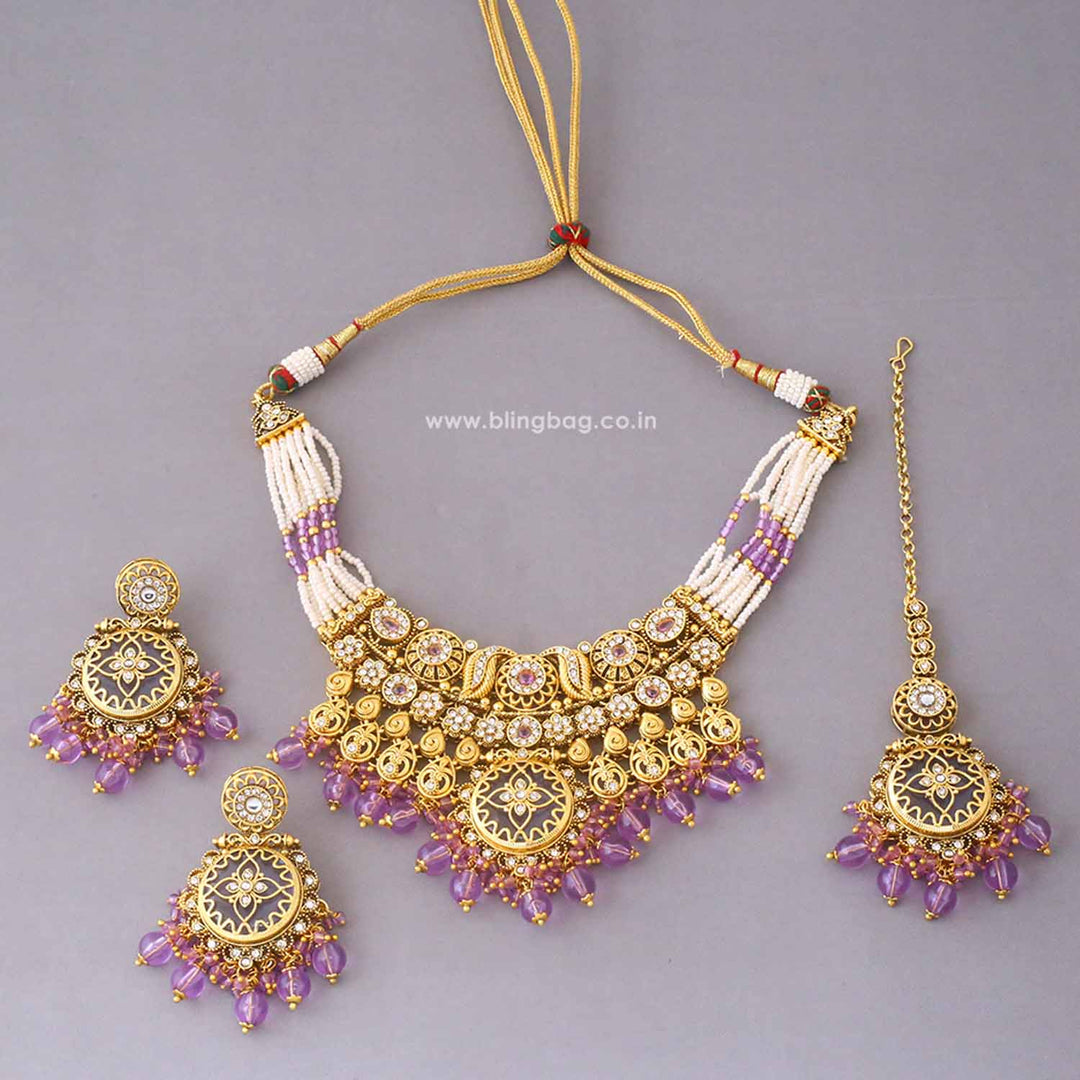 Purple Umasha Kundan Jewellery Set