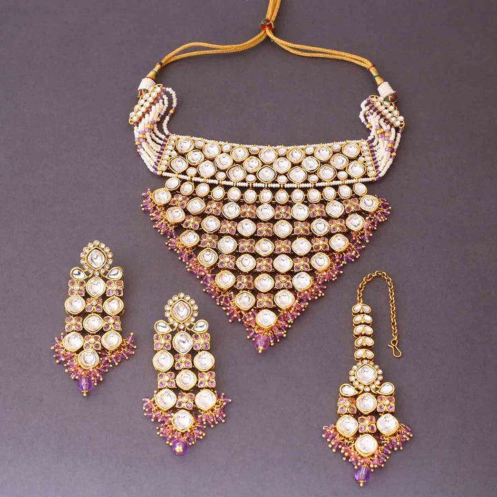 Purple Urmisha Kundan Jewellery Set