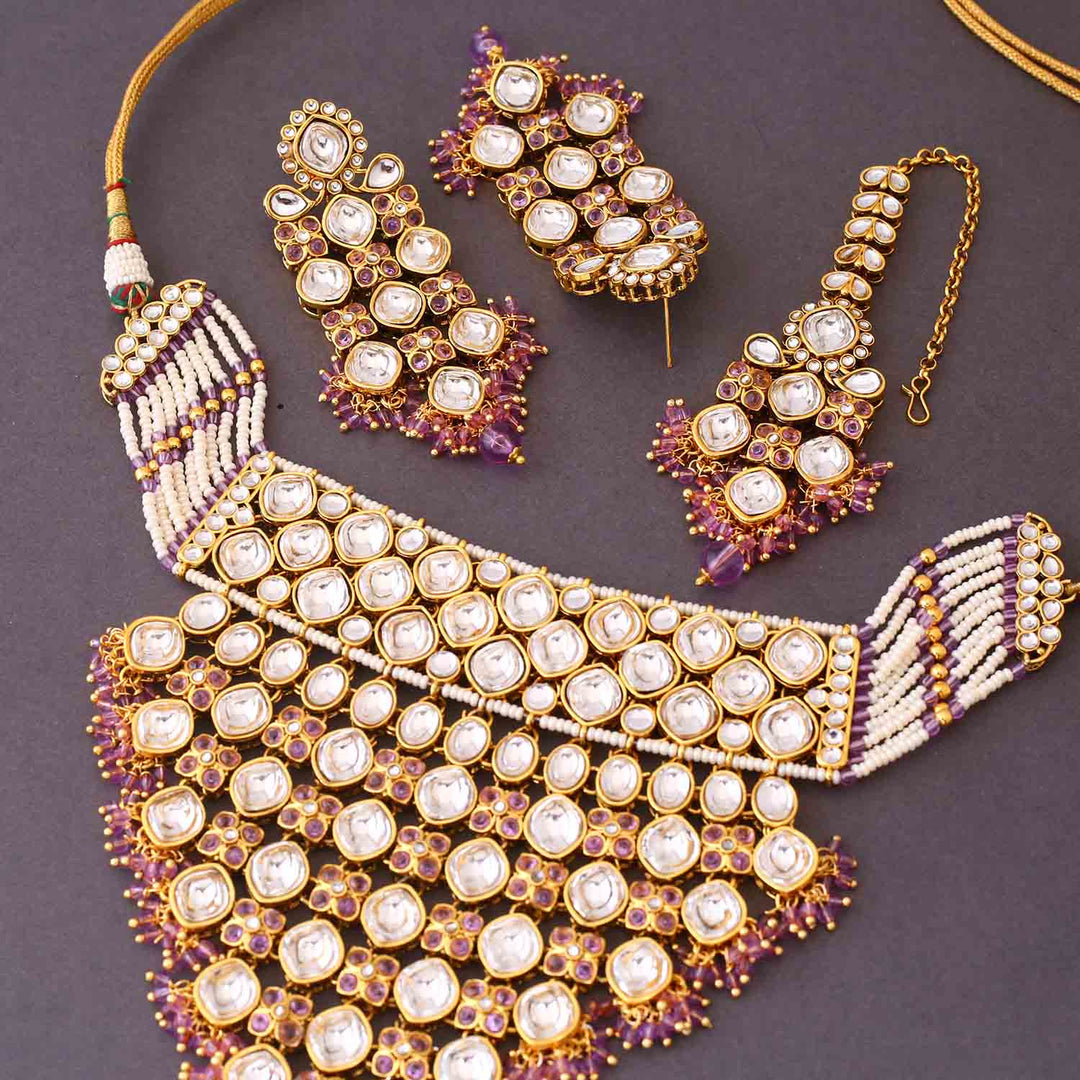 Purple Urmisha Kundan Jewellery Set