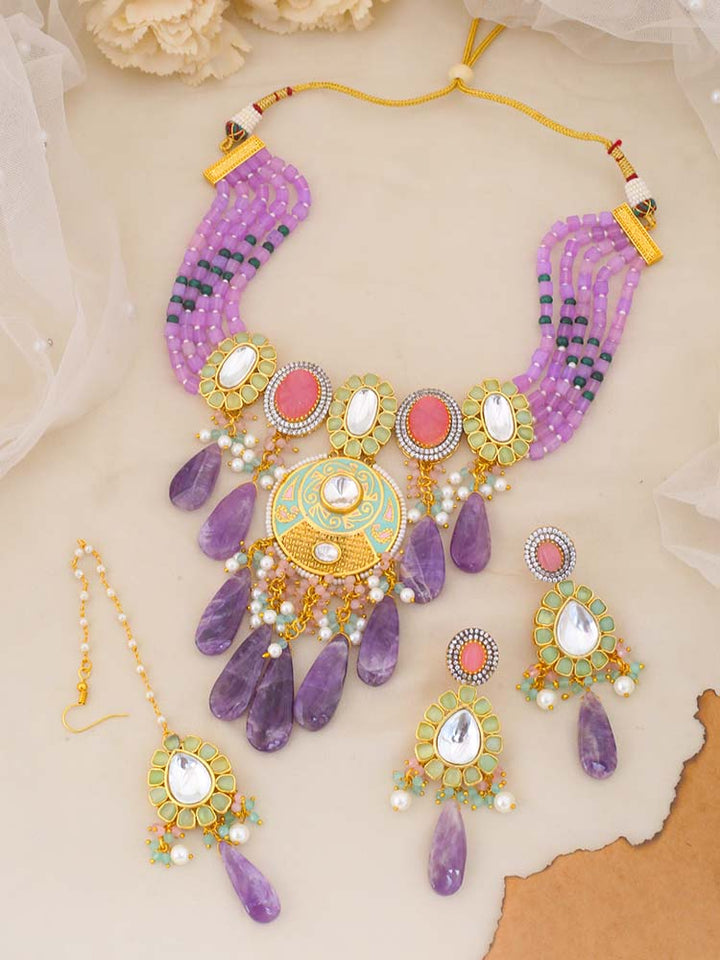 Purple Vadin Kundan Jewellery Set