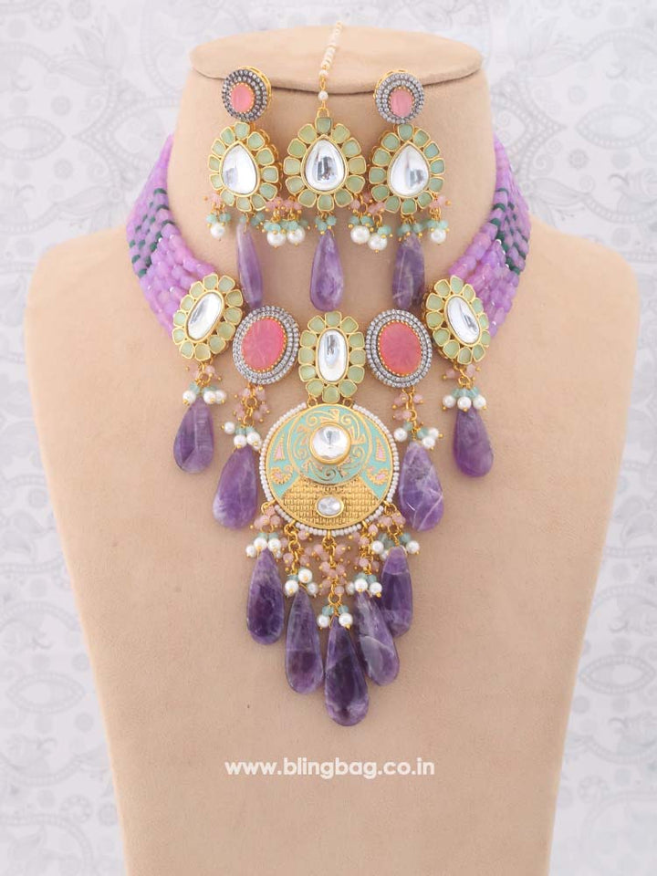 Purple Vadin Kundan Jewellery Set
