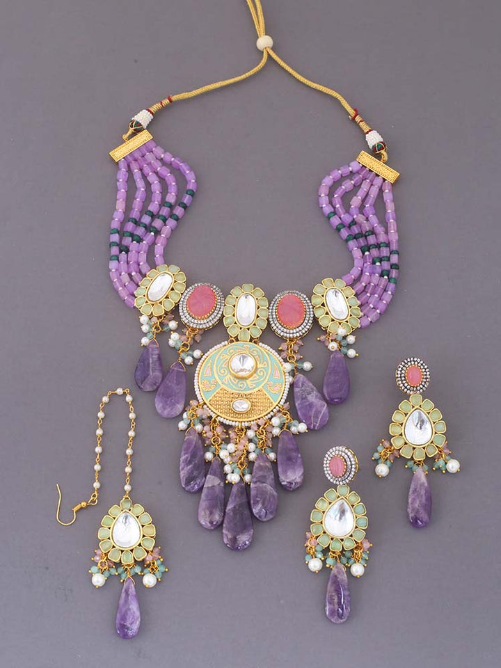 Purple Vadin Kundan Jewellery Set