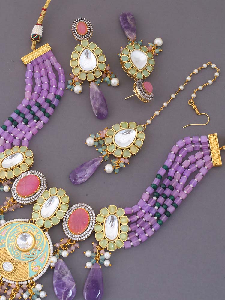 Purple Vadin Kundan Jewellery Set