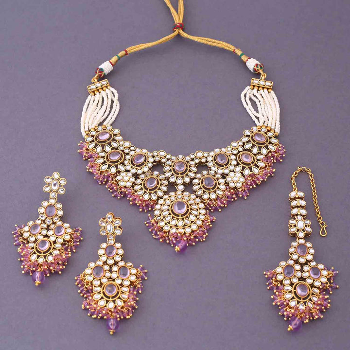 Purple Vidhuta Kundan Jewellery Set