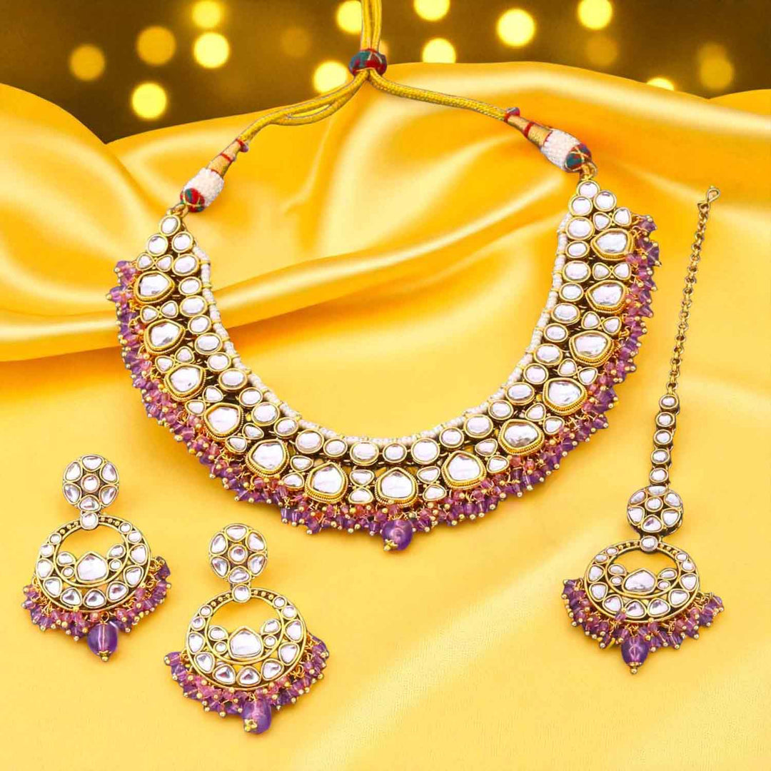 Purple Vinitha Kundan Jewellery Set