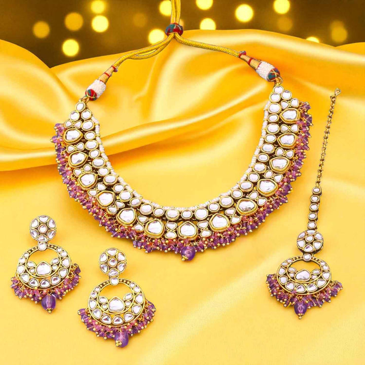 Purple Vinitha Kundan Jewellery Set