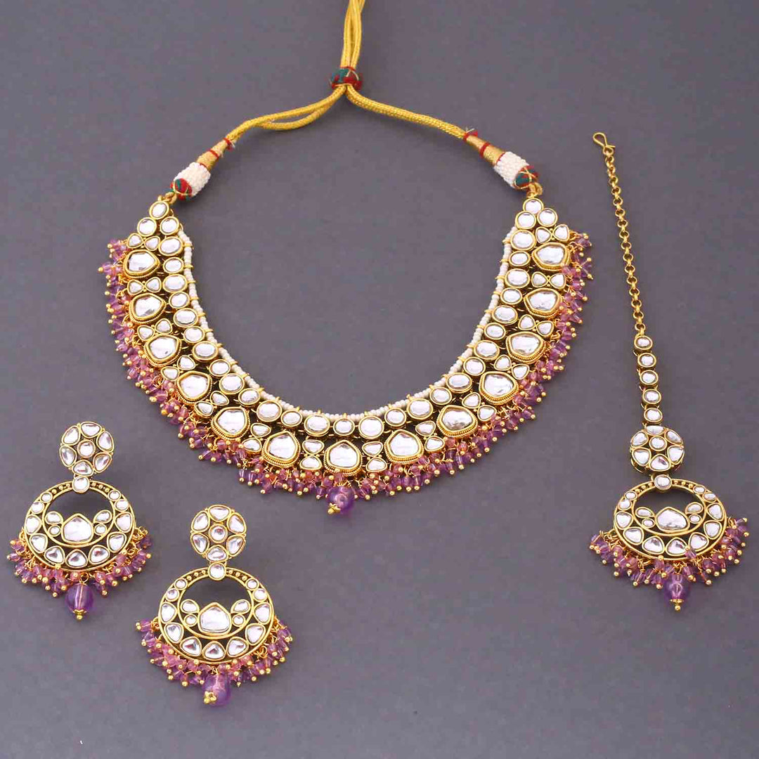 Purple Vinitha Kundan Jewellery Set