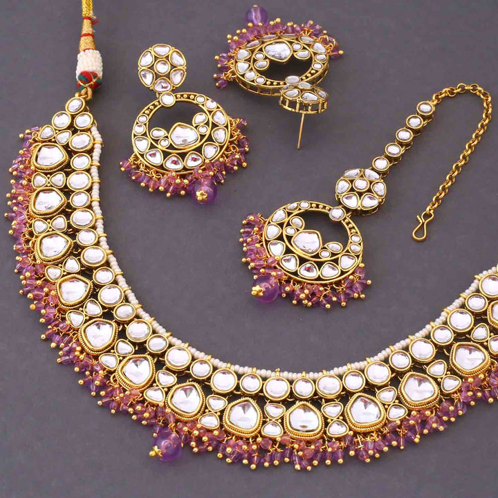 Purple Vinitha Kundan Jewellery Set