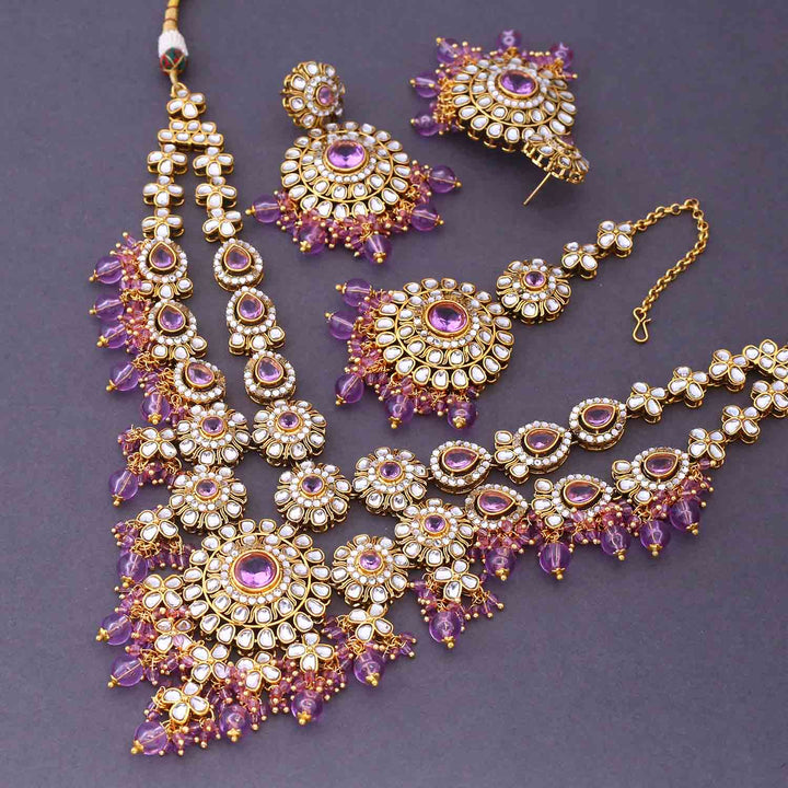 Purple Yunita Kundan Jewellery Set