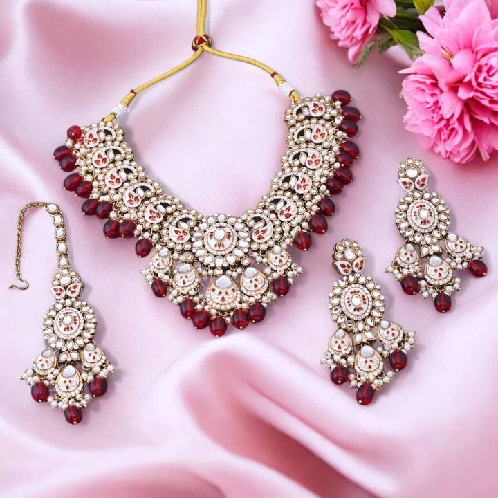 Maroon Anaisa Kundan Jewellery Set